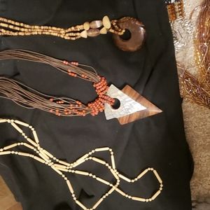 3 very old vintage necklaces 1 shell real trible jewelry